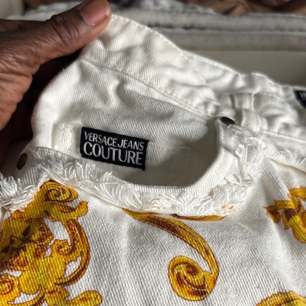 Versace Jeans Couture White Shorts with Gold Baroque Motif